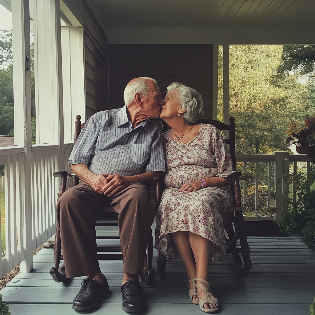 A grandpa giving grandma a kiss | Source: Midjourney