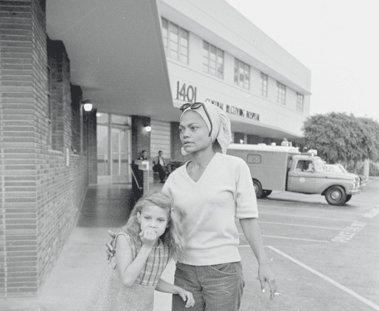 An undated image of songstress Eartha Kitt and her 6-year-old daughter Kitt McDonald leaving Central Receiving Hospital after they and producer Lamont Johnson were involved in a car wreck | Photo: Getty Images