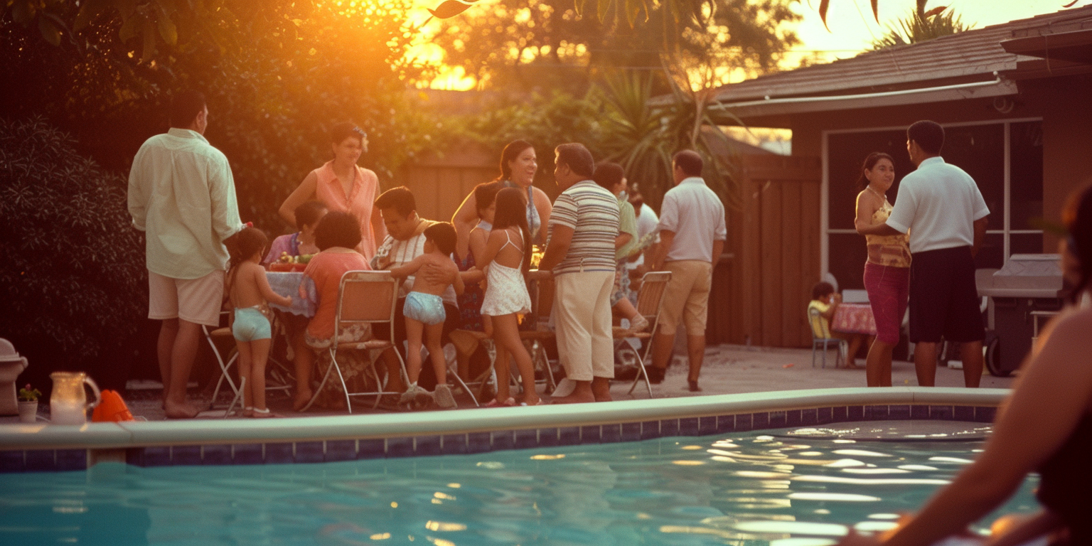 People gathered around a pool | Source: Midjourney