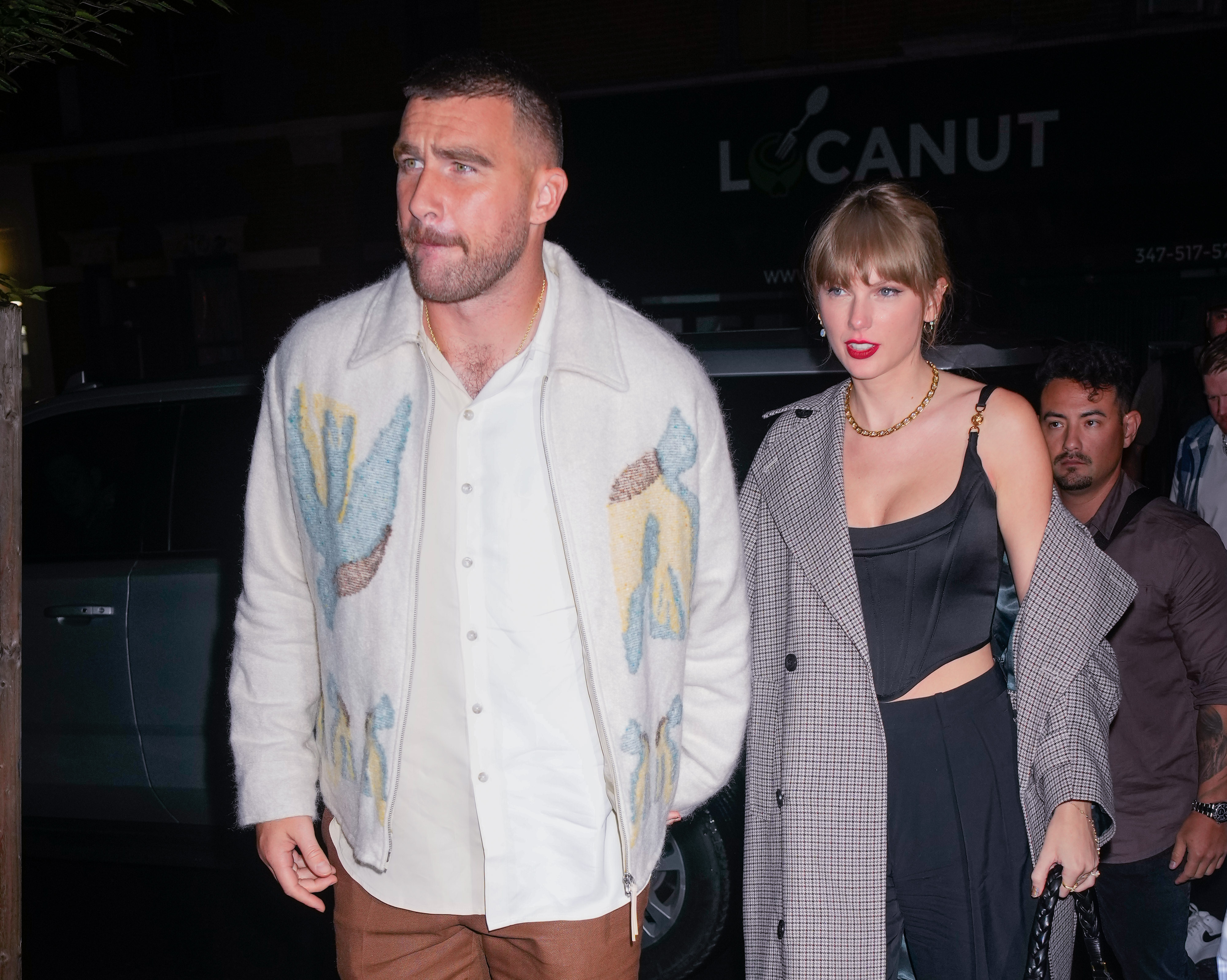 Travis Kelce and Taylor Swift arrive at SNL afterparty on October 15, 2023, in New York City. | Source: Getty Images