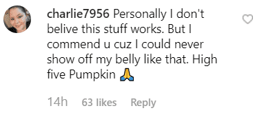 An Instagram user comments on Lauryn Mychelle Shannon's Instagram post, where she flaunts her reduced belly. | Source: Instagram/pumpkin