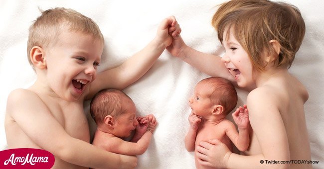 Photographer shares cute pic of two sets of twins with a hysterical backstory