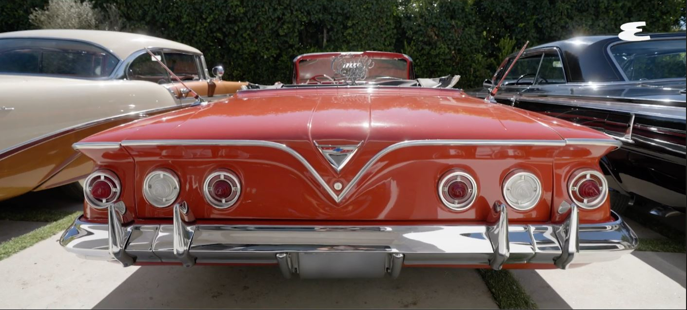 A rear view of Wiz Khalifa's 1961 Chevrolet Impala, a convertible that became a staple of the Sunday cruises he organized with his growing car club during the pandemic. | Source: YouTube/Esquire