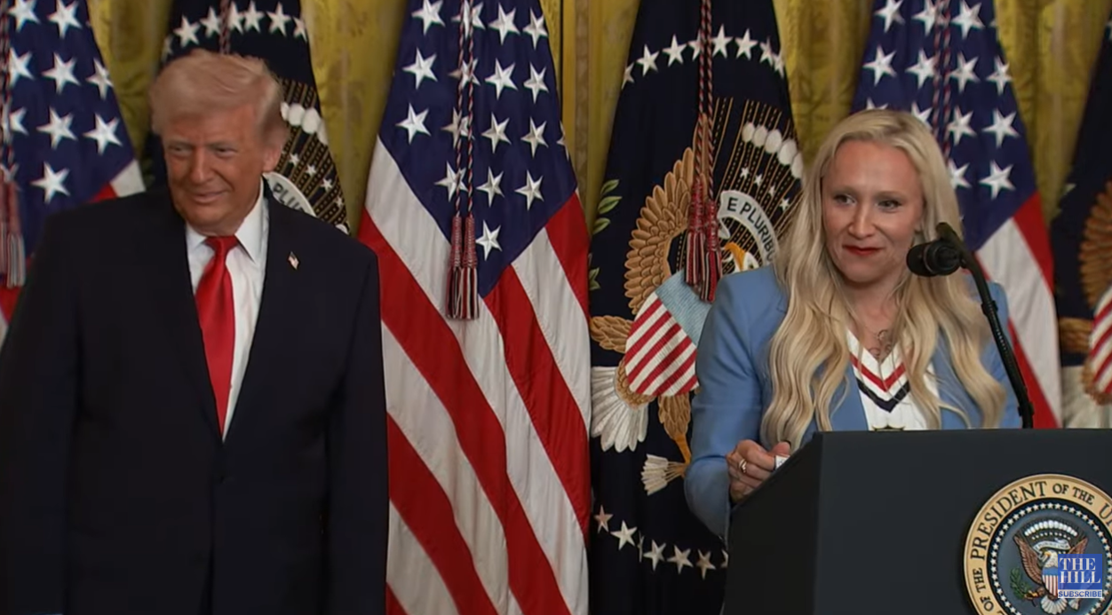Donald Trump with Kaillie Humphries as seen in a video posted on January 12, 2026 | Source: YouTube/The Hill