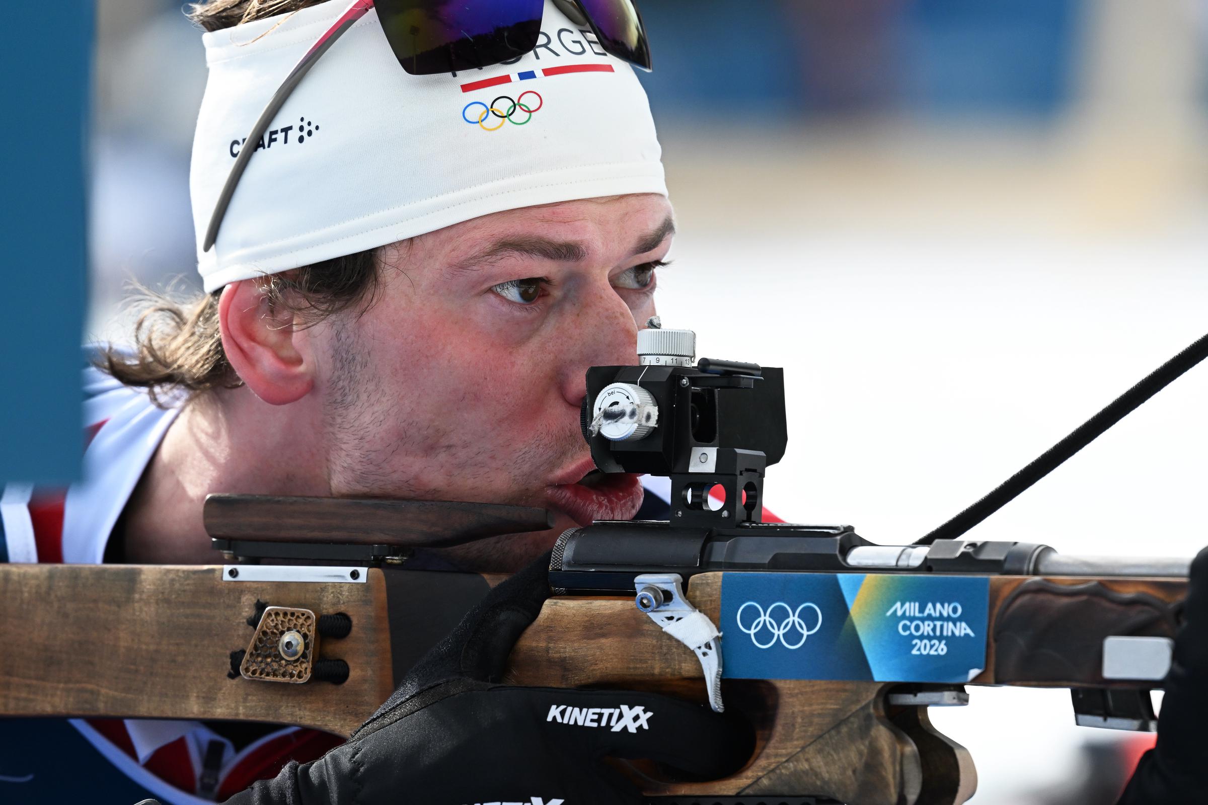 Sturla Holm Lægreid during shooting training at the shooting range during the Milano Cortina 2026 Winter Olympic Games on February 12. | Source: Getty Images