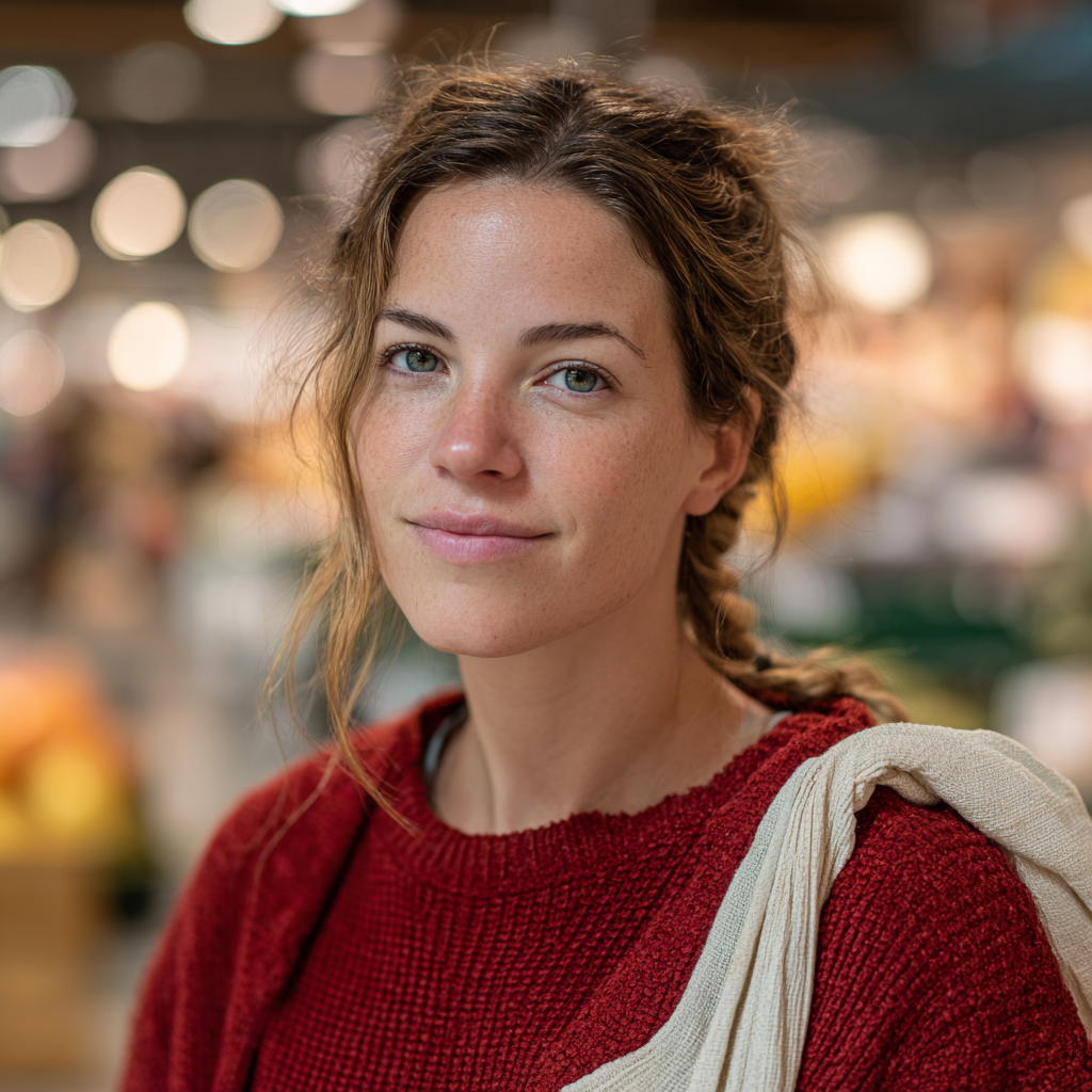 A smiling woman wearing a red sweater | Source: Midjourney