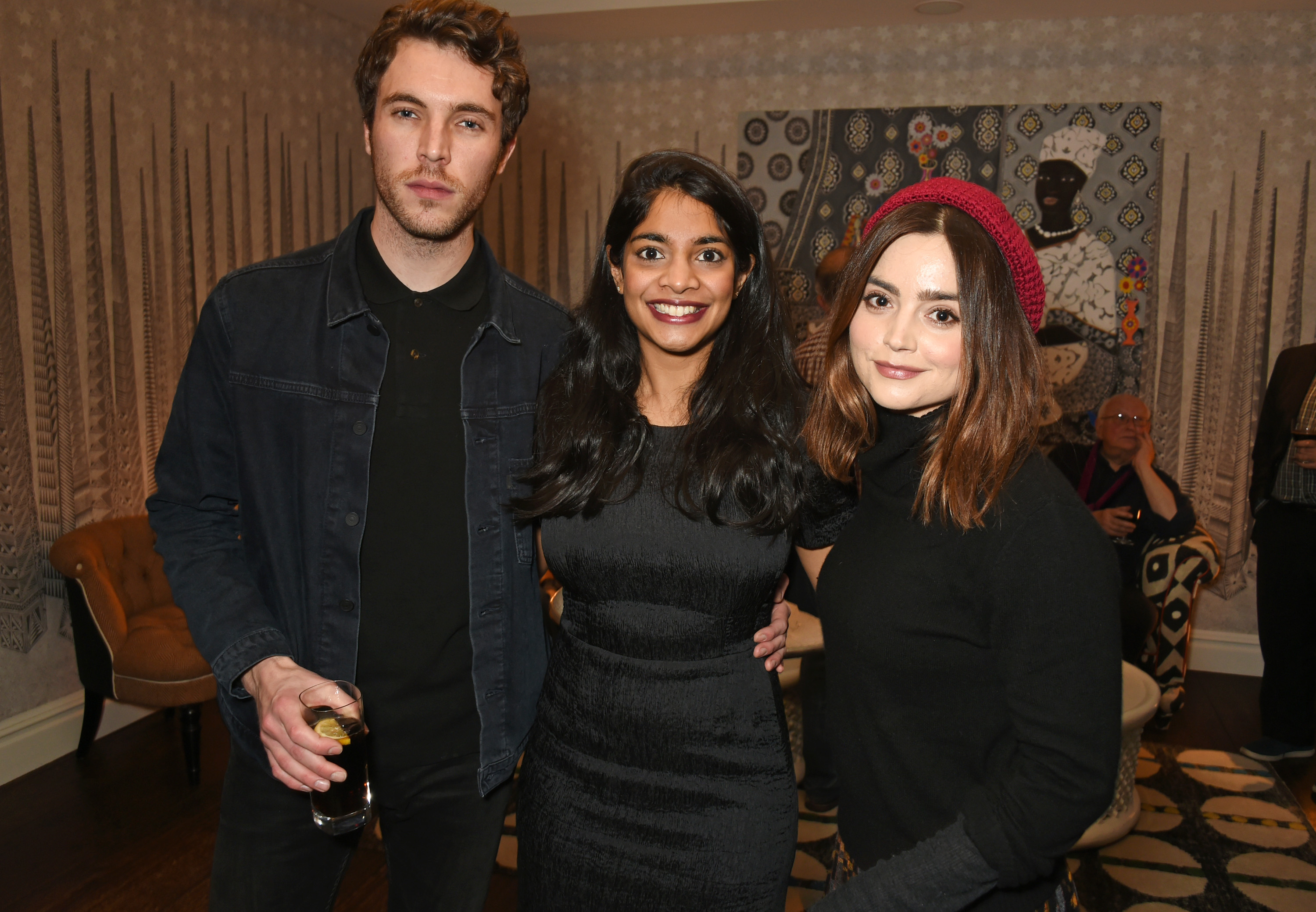 Tom Hughes, Amara Karan, and Jenna Coleman at the VIP screening of "Sing Street" on December 21, 2016 in London, England | Source: Getty Images