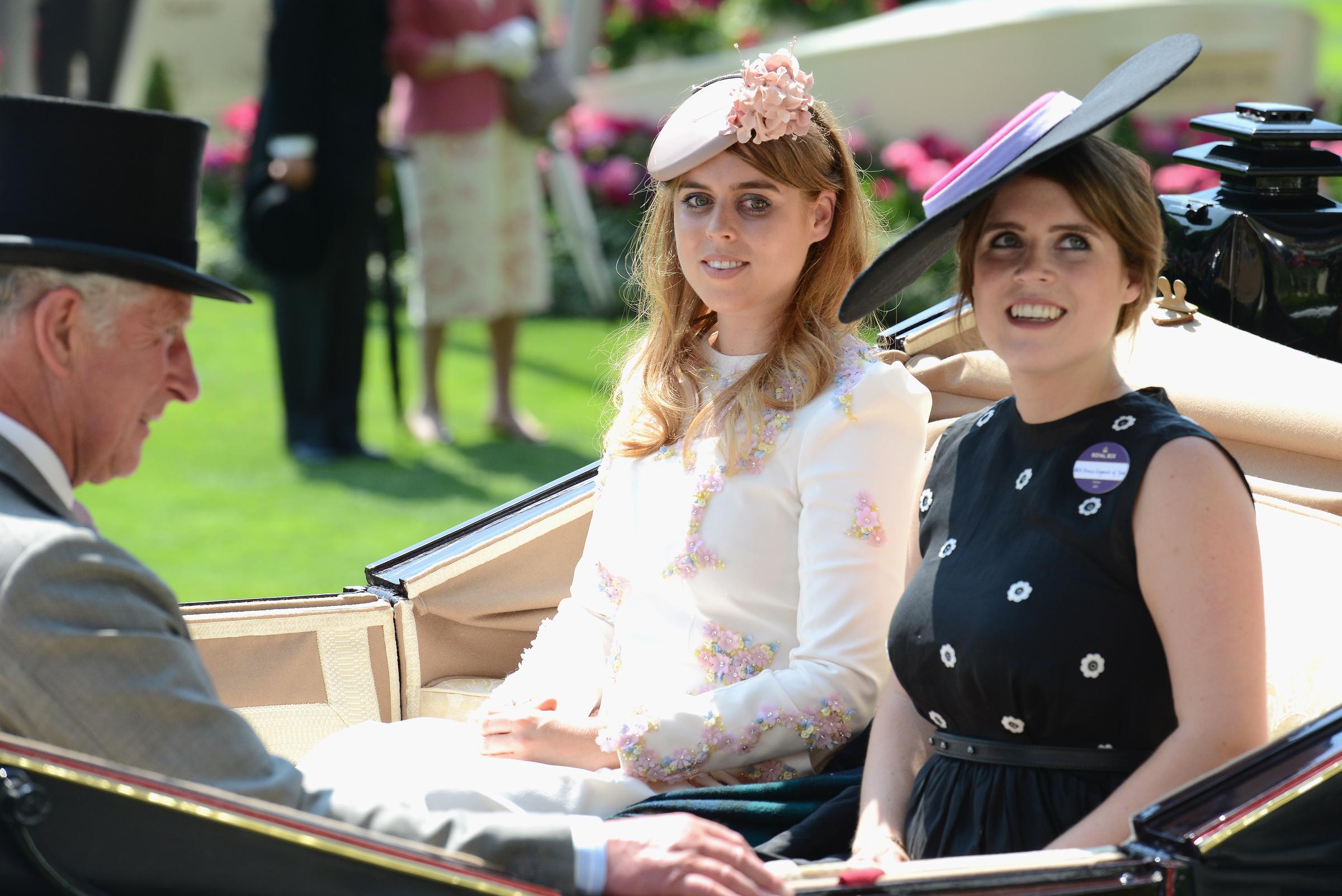 King Charles III, Princess Beatrice, and Princess Eugenie on Day 1 of Royal Ascot at Ascot Racecourse on 20 June 2017 in England. | Source: Getty Images