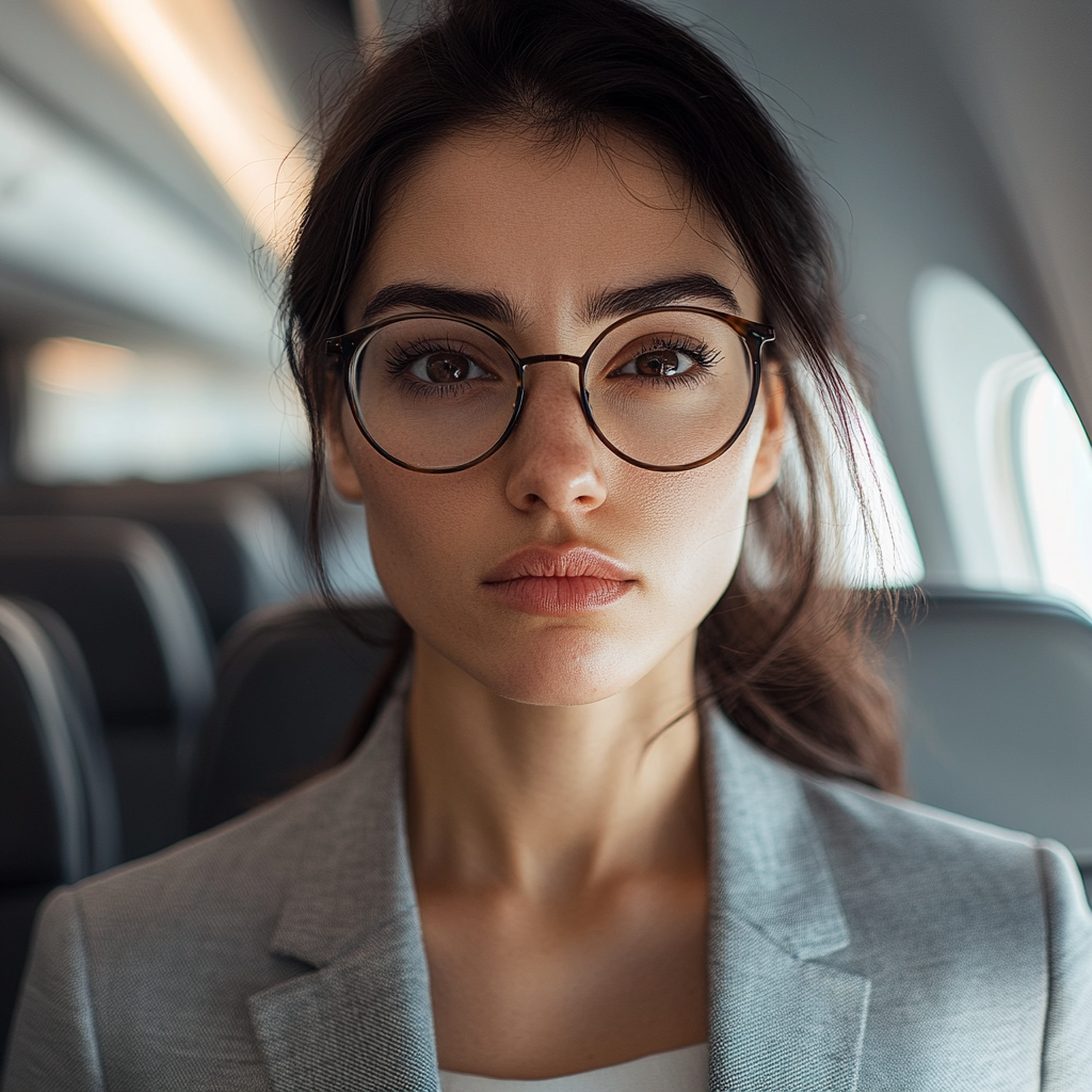 Woman dumbfounded by the arrogant passengers audacity | Source: Midjourney