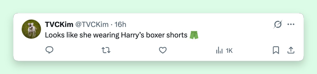 One of several social media reactions to Meghan Markle's outfit following her appearance at the California screening. | Source: x/that_1