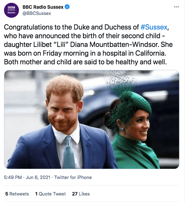 A screenshot of Prince Harry and Meghan Markle | Photo: twitter.com/BBC Radio Sussex