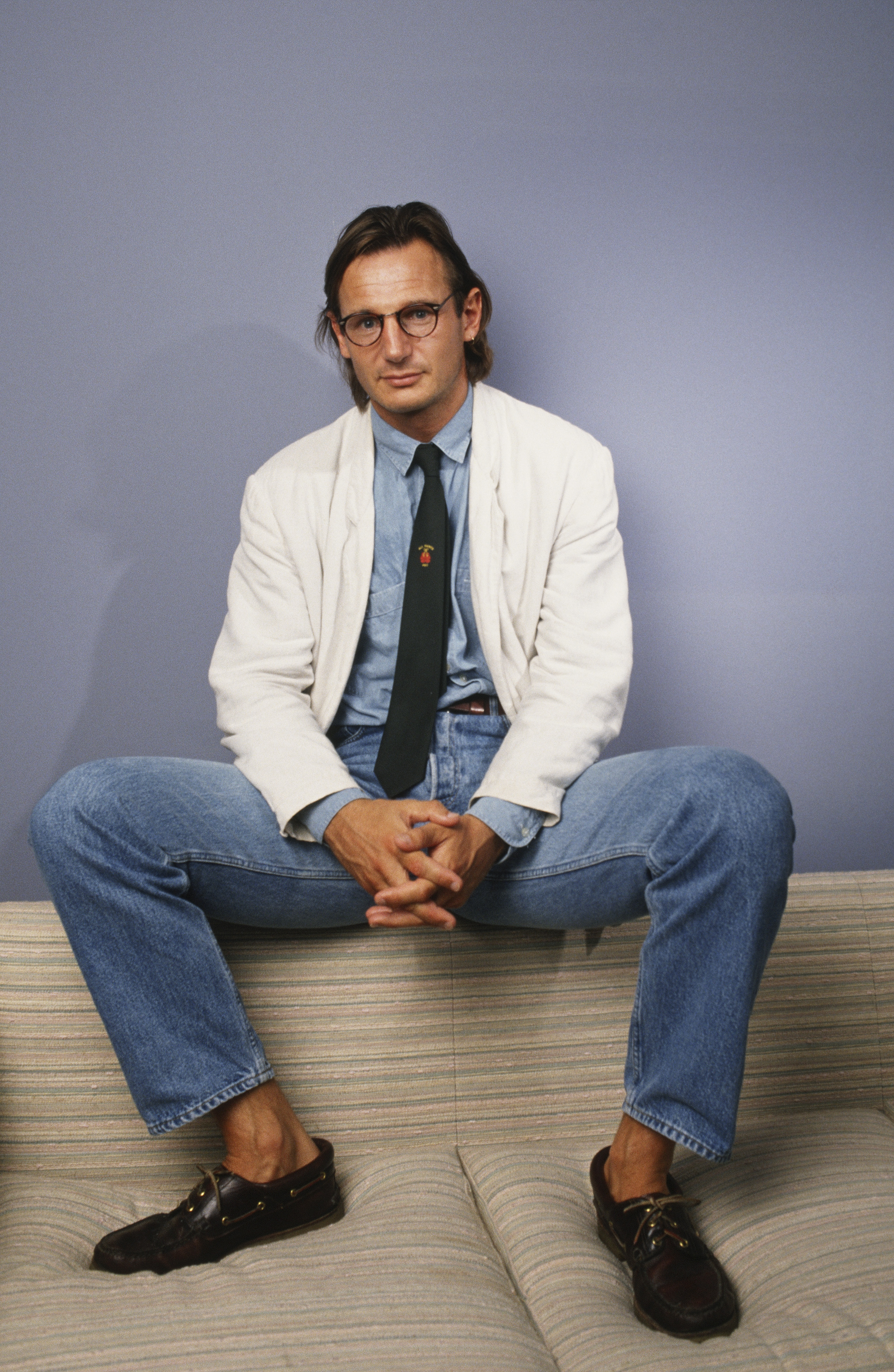 Liam Neeson posing during a 1990 Hollywood, California, photo portrait session to publicize his film, "Dark Man" | Source: Getty Images