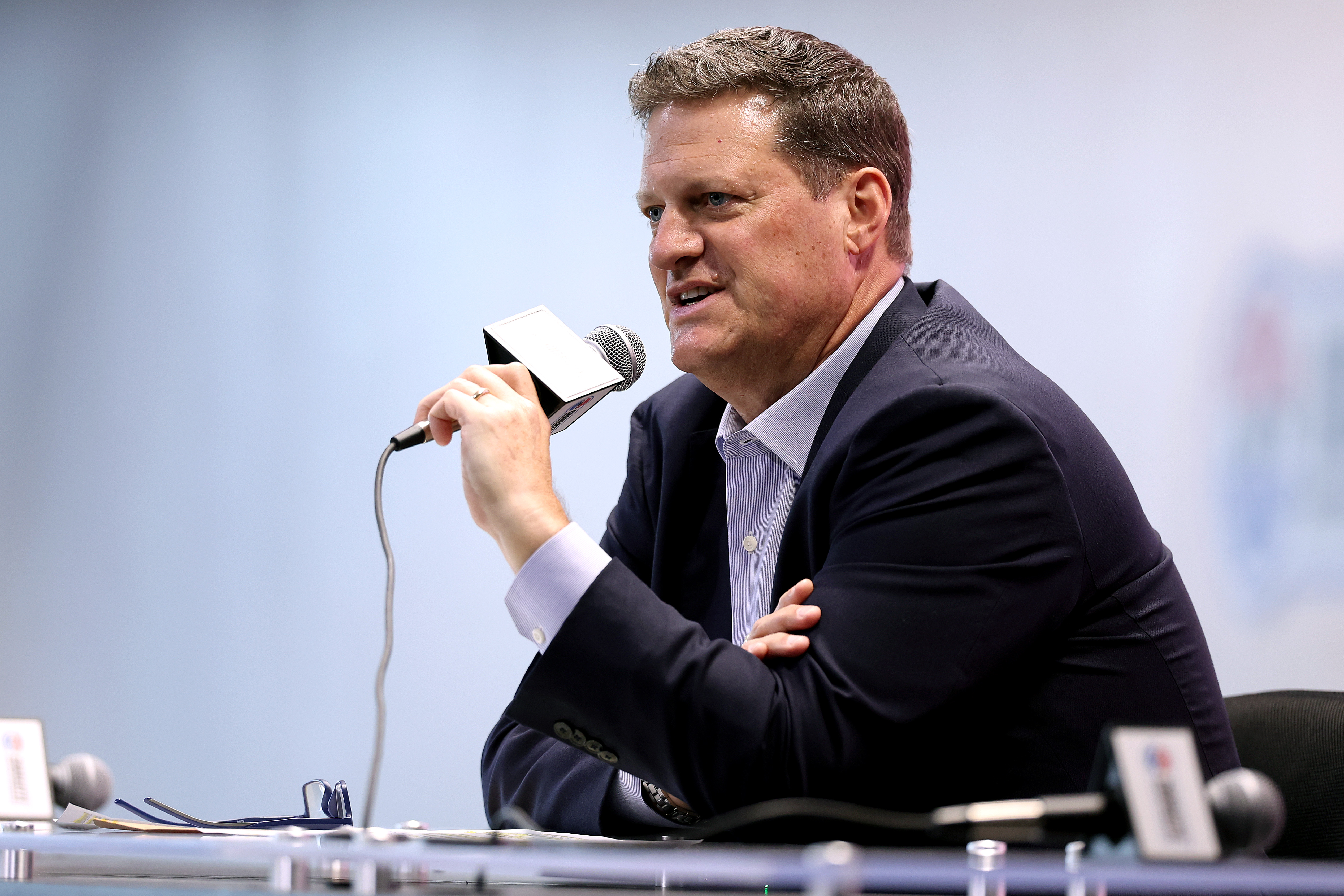 Steve O'Donnell speaking about Kyle Busch on May 22, 2026. | Source: Getty Images