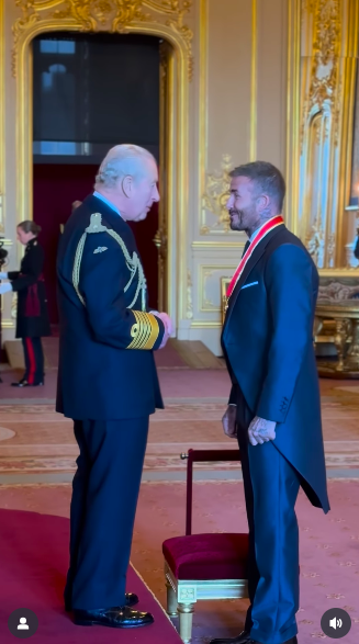 King Charles III and David Beckham exchanging words during the knighting ceremony, posted on November 4, 2025. | Source: Instagram/theroyalfamily