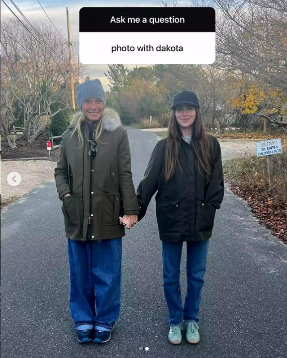 Screenshot of Gwyneth Paltrow and Dakota Johnson holding hands, dated November 2023 | Source: Instagram/etalkctv