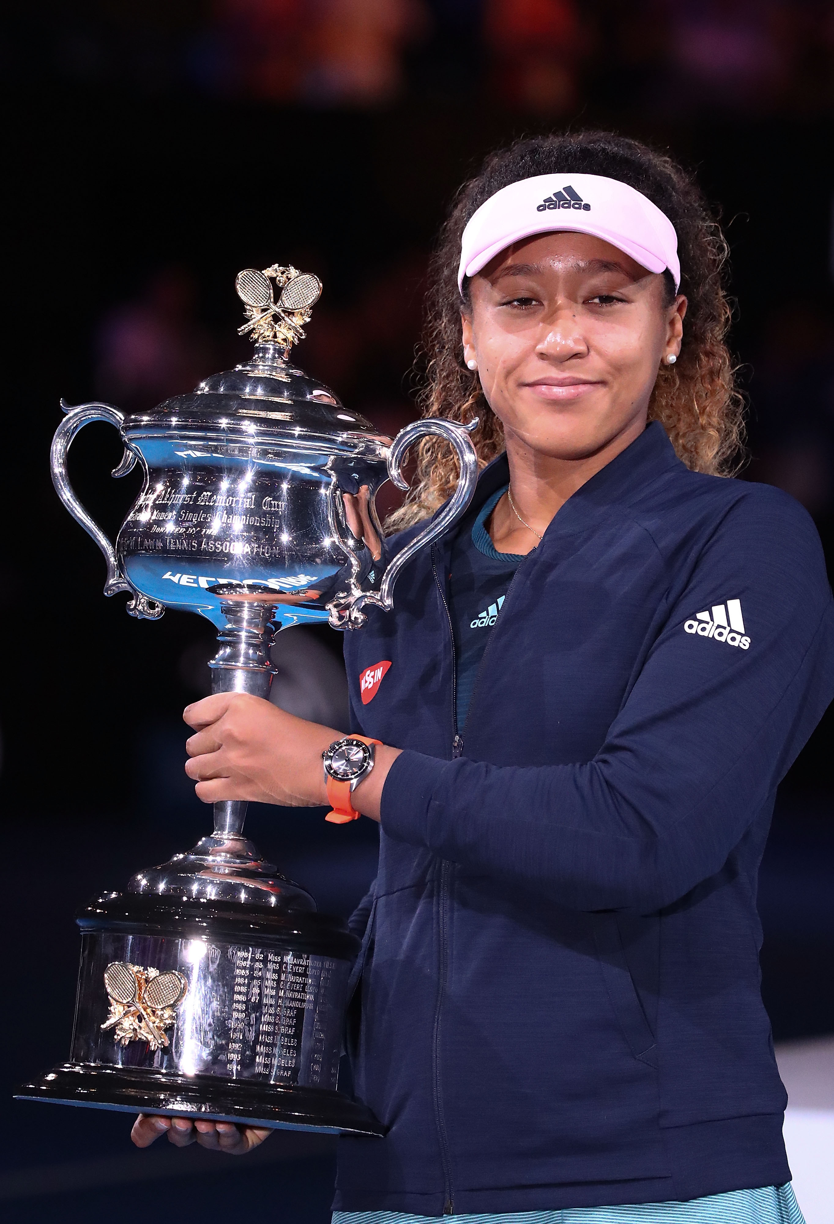 Naomi Osaka holding the Daphne Akhurst Memorial Cup following victory in her Women's Singles Final match in Melbourne, Australia on January 26, 2019. | Source: Getty Images