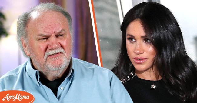 Thomas Markle giving an interview (left), Meghan Markle visits New Zealand House to sign the book of condolence on behalf of the Royal Family on March 19, 2019, in London (right) | Photo: Youtube.com/60 Minutes Australia, Getty Images