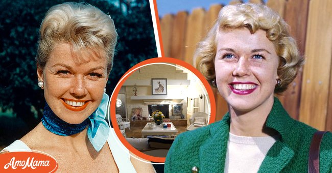American singer and actress Doris Day, circa 1955 [left], A picture of Doris Day's mansion [center]  American actress and singer Doris Day, circa 1945. [right]