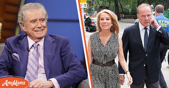 Left: Regis Philbin during an interview with Seth Meyers on July 16, 2014. Right: Frank Gifford and Kathie Lee Gifford arrive at the funeral service for Marvin Hamlisch at Temple Emanu-El on August 14, 2012 in New York City. | Source: Getty Images