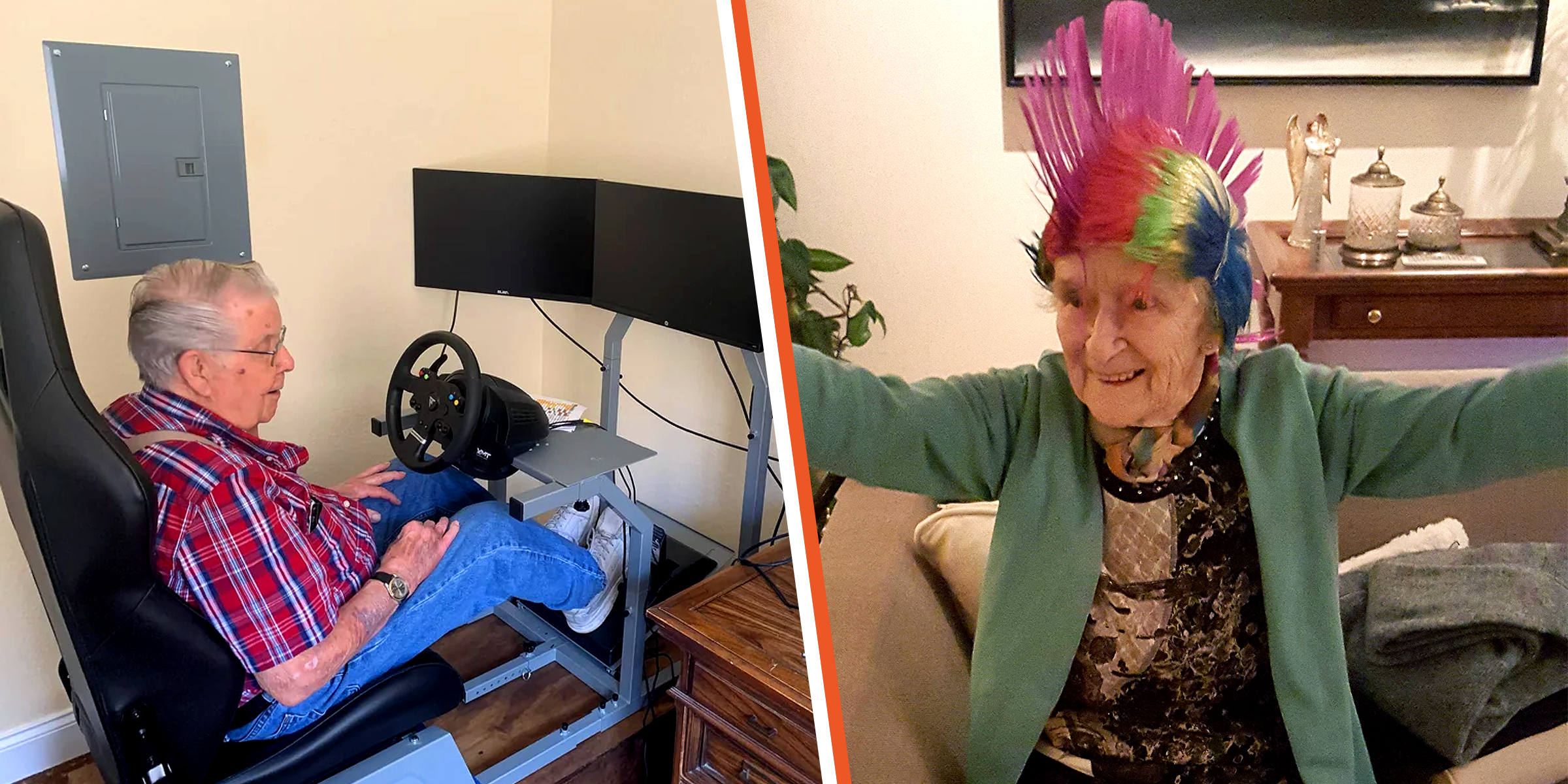 Grandpa with a gaming rig (L), Grandma with a colorful mohawk | Source: reddit.com/gaming imgur.com/Fatuous
