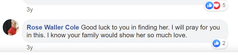A user's comment on Jeannine Schaefer's post about searching and finding her daughter. | Photo: facebook.com/jeannine.schaefer.1
