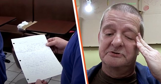 A letter written by Dennis Kust [left]; Dennis Kust crying [right]. | Source: youtube.com/CBS New York