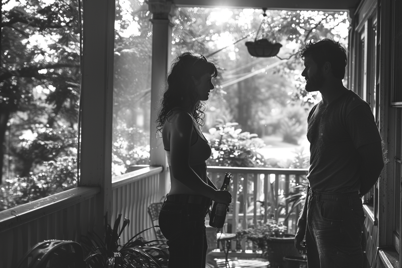 Jake meets the other woman on his front porch | Source: Midjourney