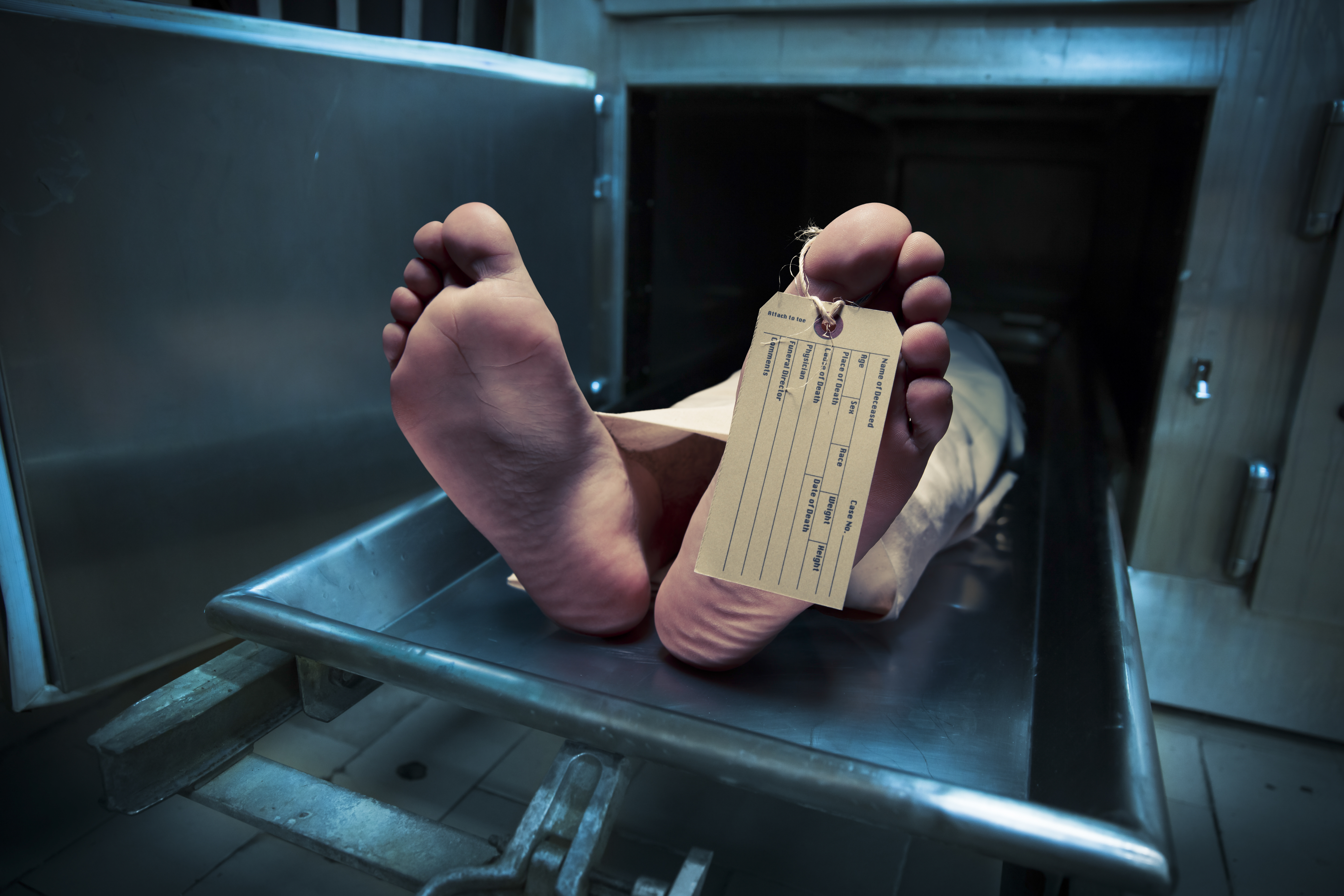 Feet with toe tag on a morgue table | Source: Shutterstock