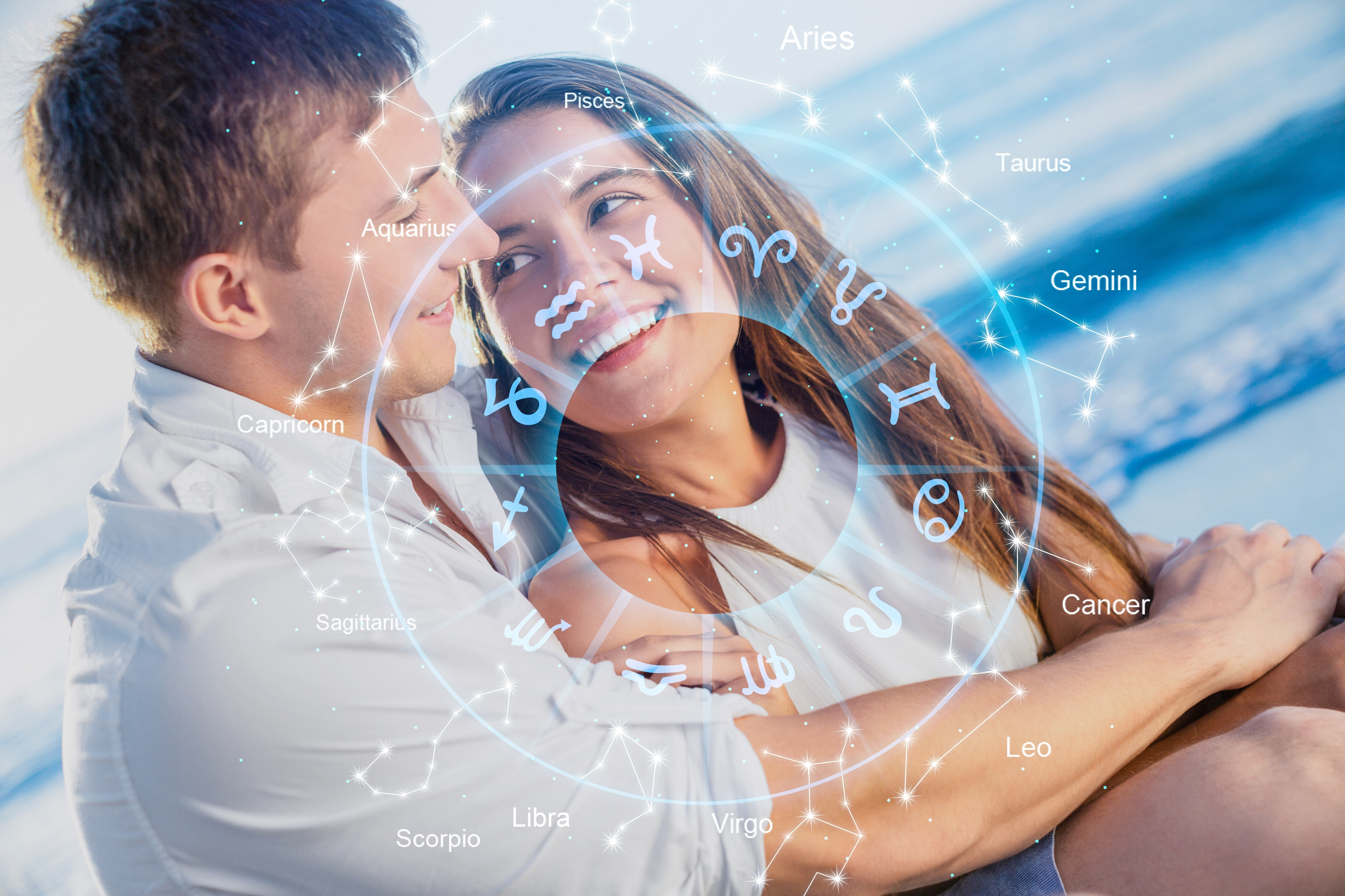 A photo of a couple surrounded by the Zodiac sign | Source: Shutterstock