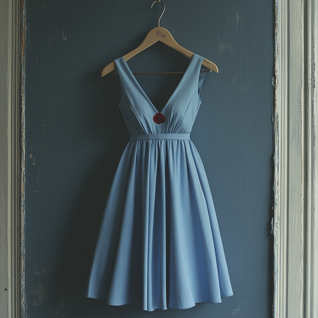 A blue dress with an ugly red wine blotch | Source: Midjourney