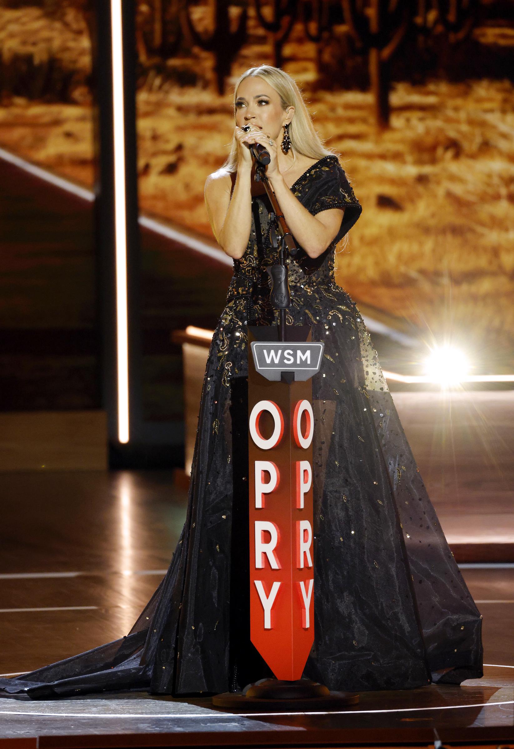 Carrie Underwood performs onstage during "Opry 100: A Live Celebration" in Nashville, Tennessee, on March 19, 2025 | Source: Getty Images