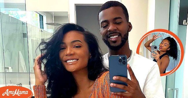 Falynn Pina and her fiancé, Jaylan Banks. | Photo: Instagram/ Jaylan Banks Inset: Pina showing off her postpartum body | Source: Instagram/Falynn Pina