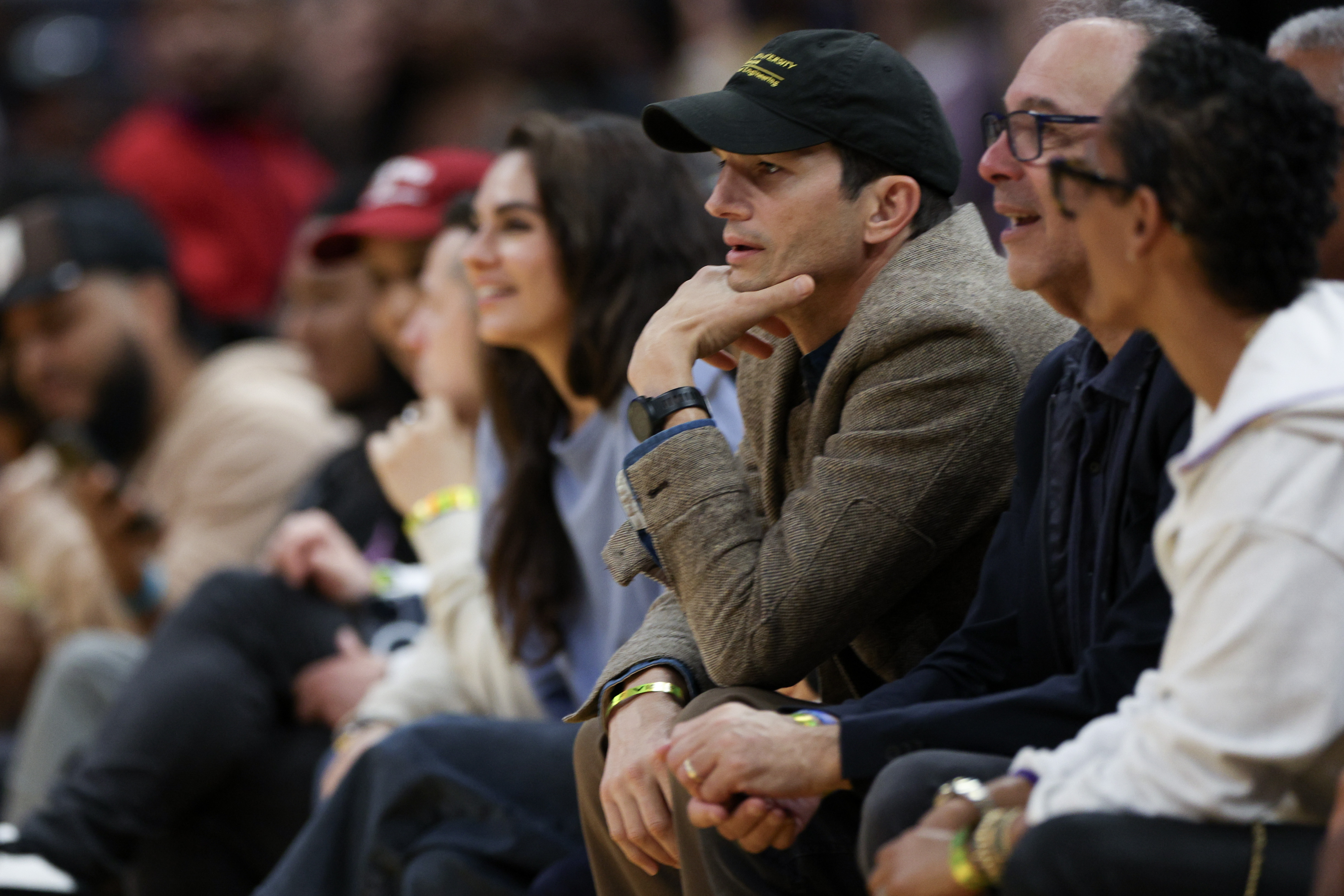 Mila Kunis and Ashton Kutcher during the WNBA basketball game in Los Angeles, California on May 24, 2024 | Source: Getty Images