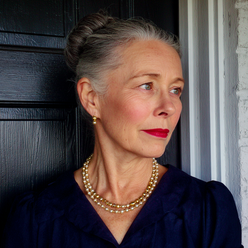 An older woman standing at a front door | Source: Midjourney