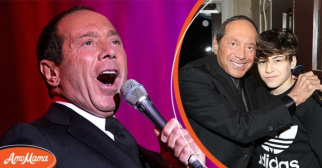 Photo of singer Paul Anka performing live. [Left] | Photo of Paul Anka with his son Ethan during a preshow. [Right] | Photo: Getty Images
