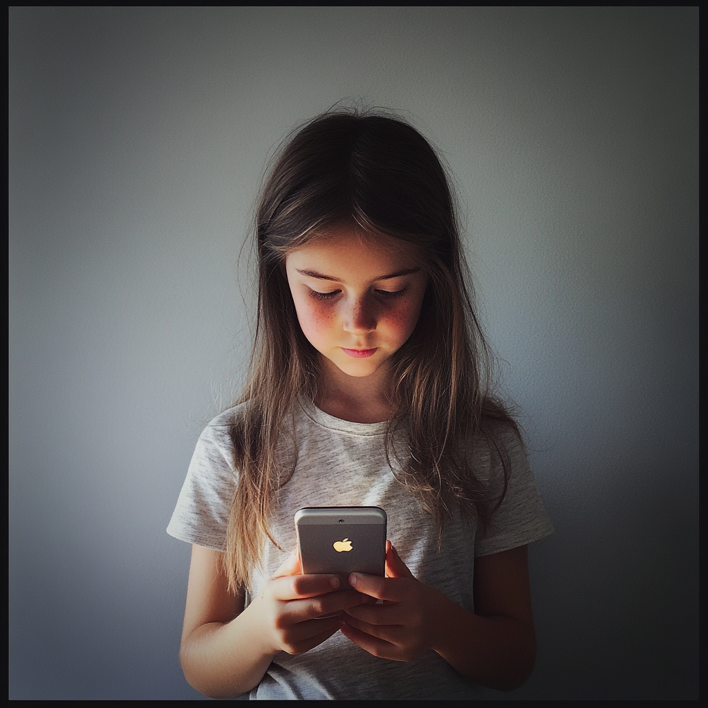 A little girl holding an iPhone | Source: Midjourney