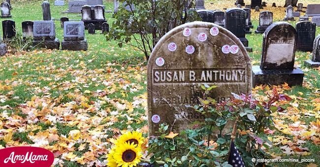 Hundreds of voters cover Susan B. Anthony's grave with their 'I voted' stickers