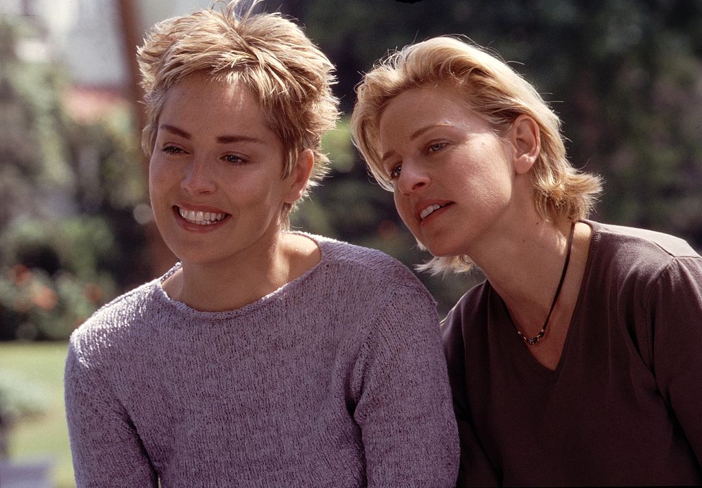 Sharon Stone, Ellen Degeneres, 2000. HBO. Image Credit: Getty Images Sharon Stone, Ellen Degeneres, 2000. HBO. Image Credit: Getty Images