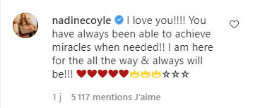 Commentaire de Nadine Coyle sur la publication de Sarah Harding. | Photo : sarahnicoleharding / Instagram Commentaire de Nadine Coyle sur la publication de Sarah Harding. | Photo : sarahnicoleharding / Instagram