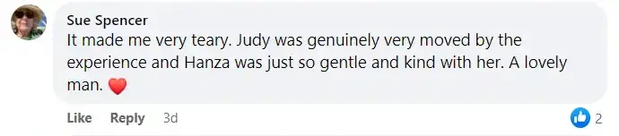 A screenshot of a comment from a fan sharing their reaction to Judi Dench's emotional encounter with golden eagles while expressing admiration for Hamza Yassin. | Source: facebook.com/stvnews