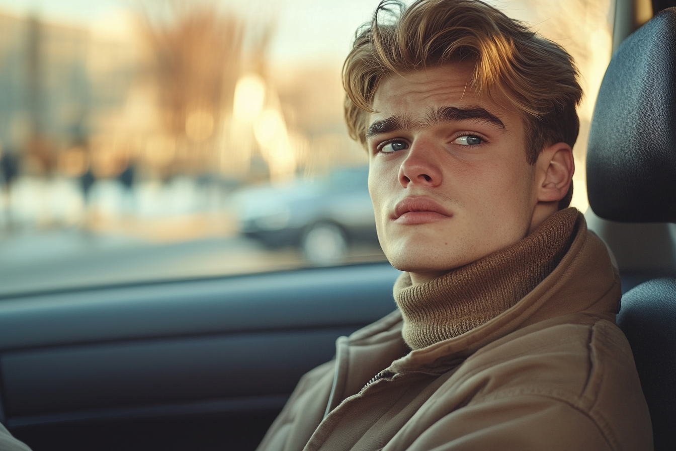 A young man in a car | Source: Midjourney