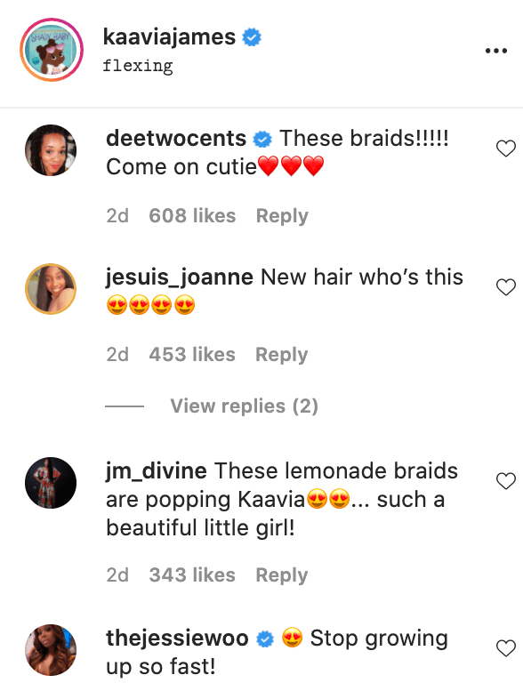 Screenshot of fan comments on photo of Kaavia James Union-Wade. | Source: Instagram/kaaviajames