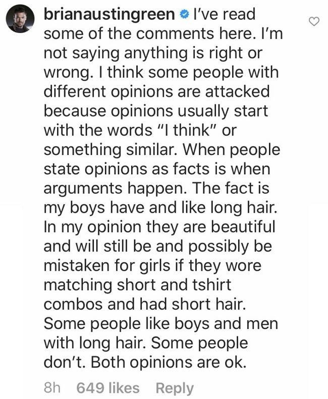 Brian Austin Green shuts down a debate about his boys having long hair on September 11, 2020 | Photo: Instagram/brianaustingreen