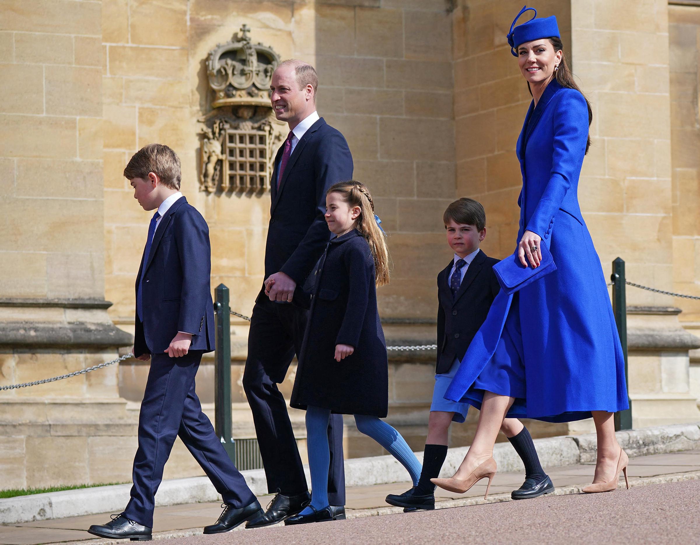 The Prince and Princess of Wales and their children arrive for the Easter Mattins Service at St. George's Chapel, Windsor Castle on April 9, 2023 | Source: Getty Images