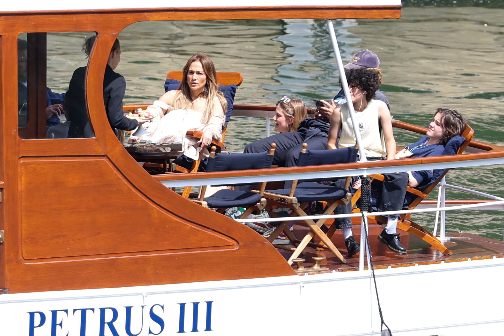 Jennifer Lopez take a cruise on the River Seine with husband and their children, Seraphina Affleck and Emme Muniz on July 23, 2022 in Paris, France | Source: Getty Images