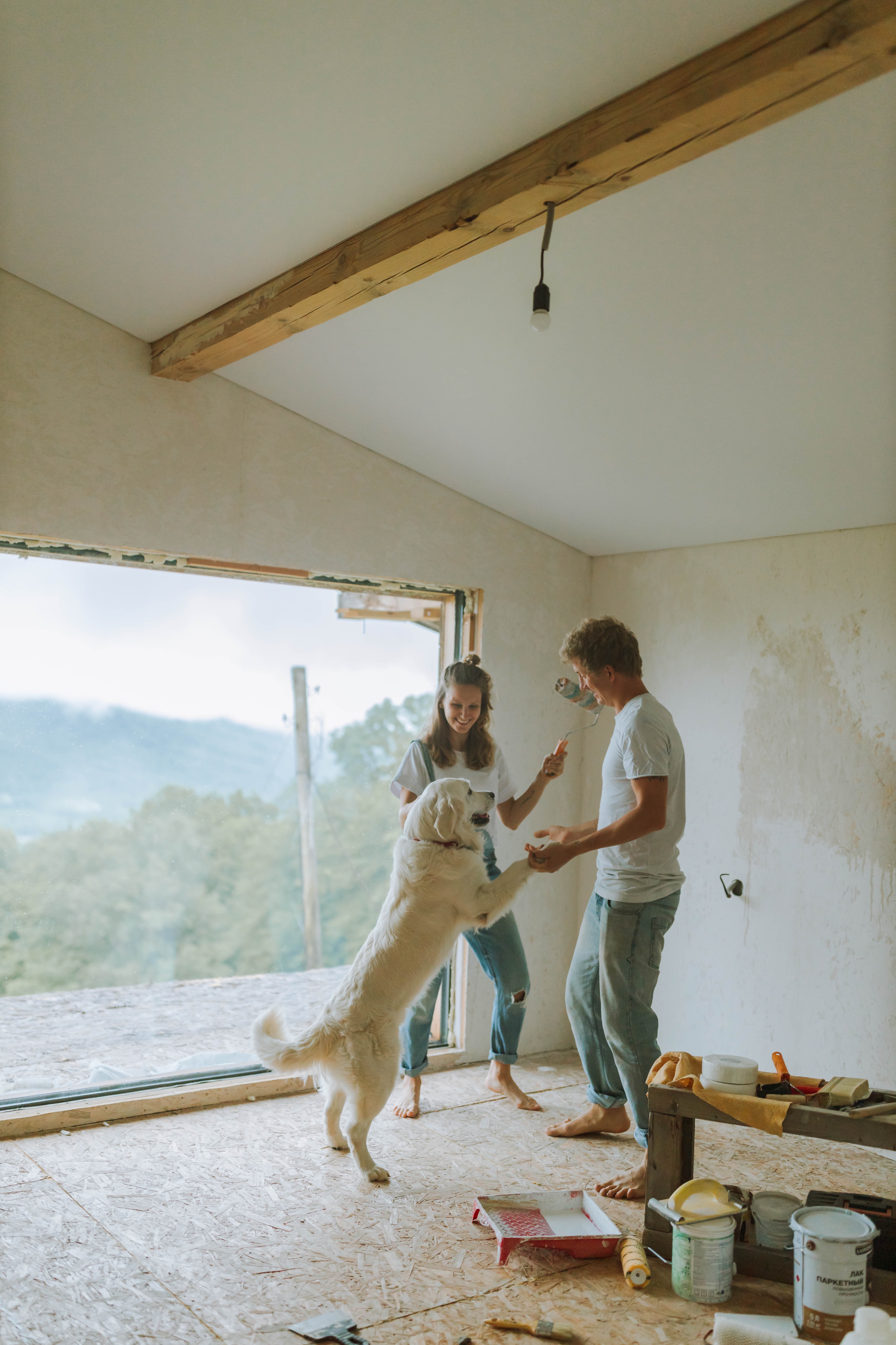 A couple playing with their dog. | Source: Pexels