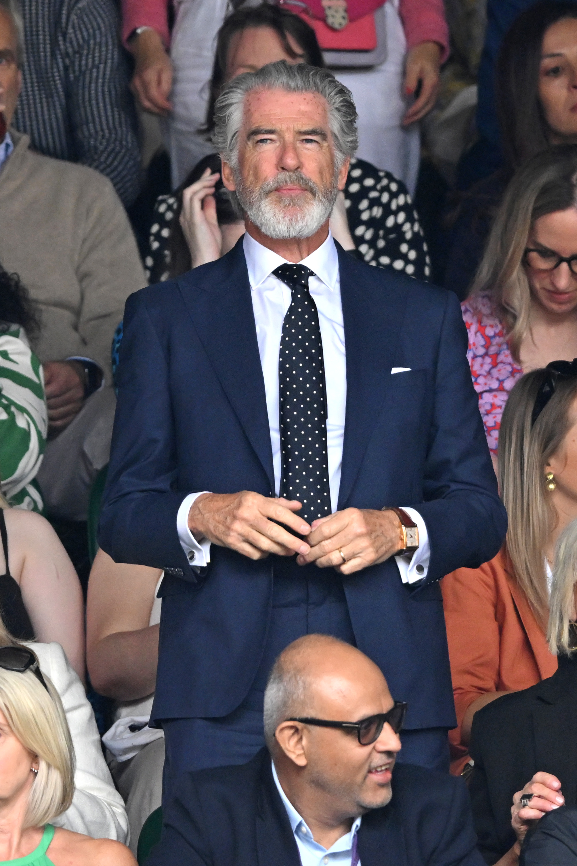 Pierce Brosnan courtside on day thirteen of the Wimbledon Tennis Championships on July 13, 2024, in London, England. | Source: Getty Images