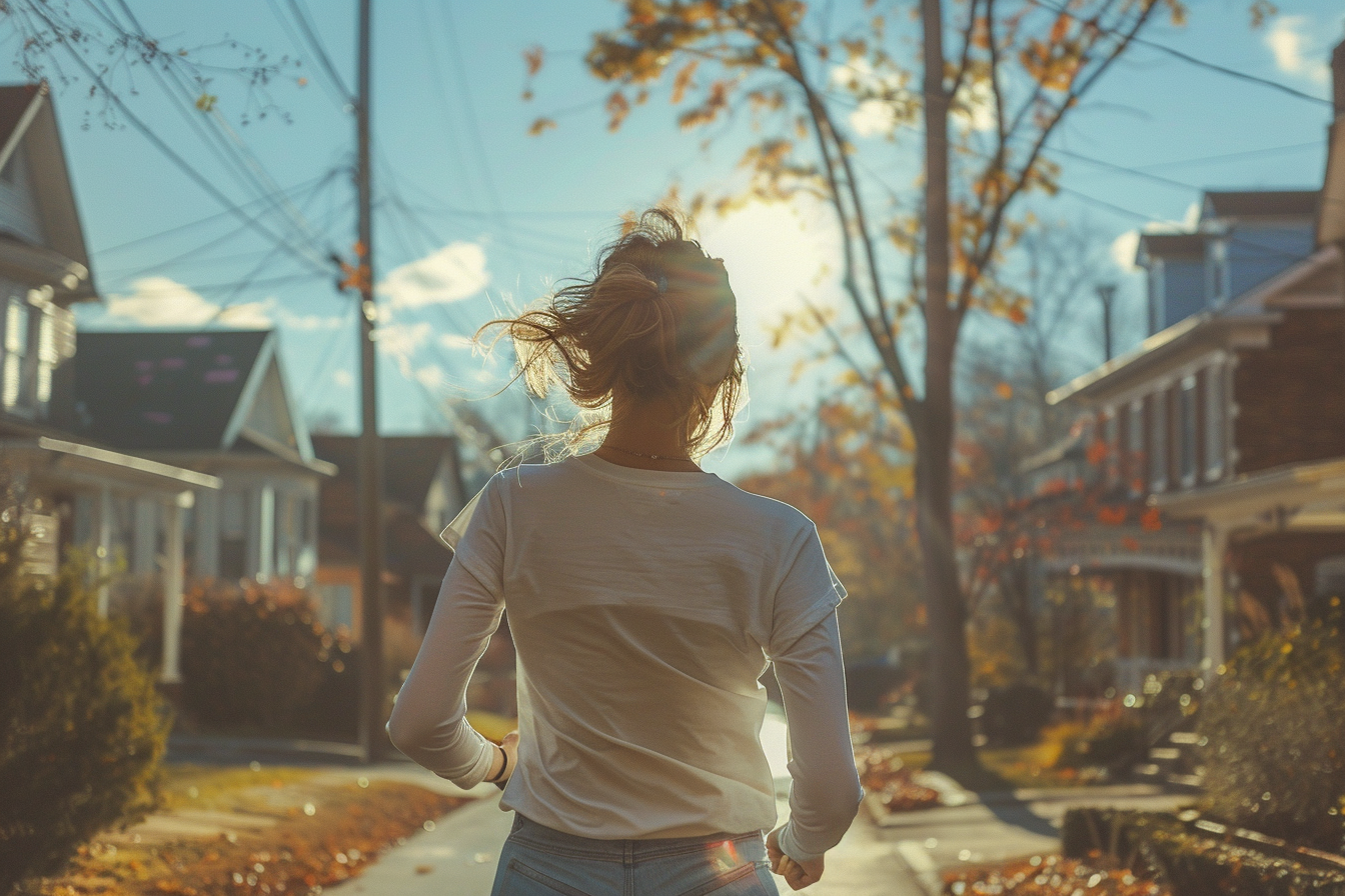 A woman running in her neighborhood | Source: Midjourney