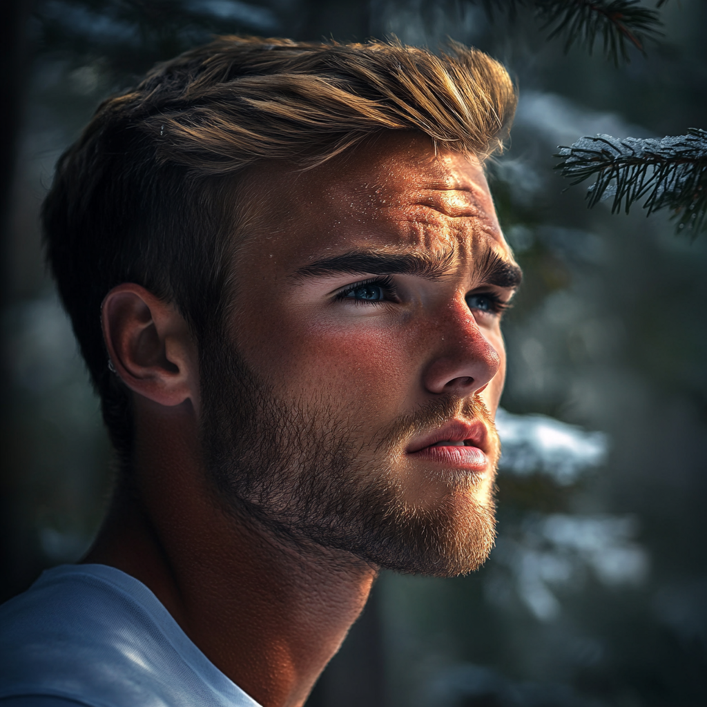 An emotional man in the woods | Source: Midjourney