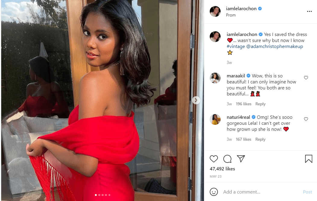 Lela Rochon shares a pic of her daughter Asia wearing the former's old red dress to prom. | Photo: Instagram/iamlelarochon